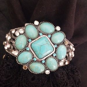 Faux turquoise and rhinestone bracelet
